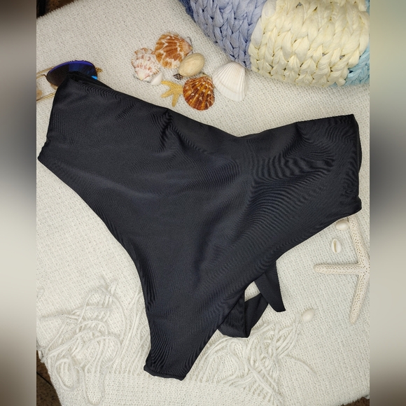 NWOT TIE HI CUT TIE FRONT BIKINI BOTTOM, BLACK L - Picture 4 of 6